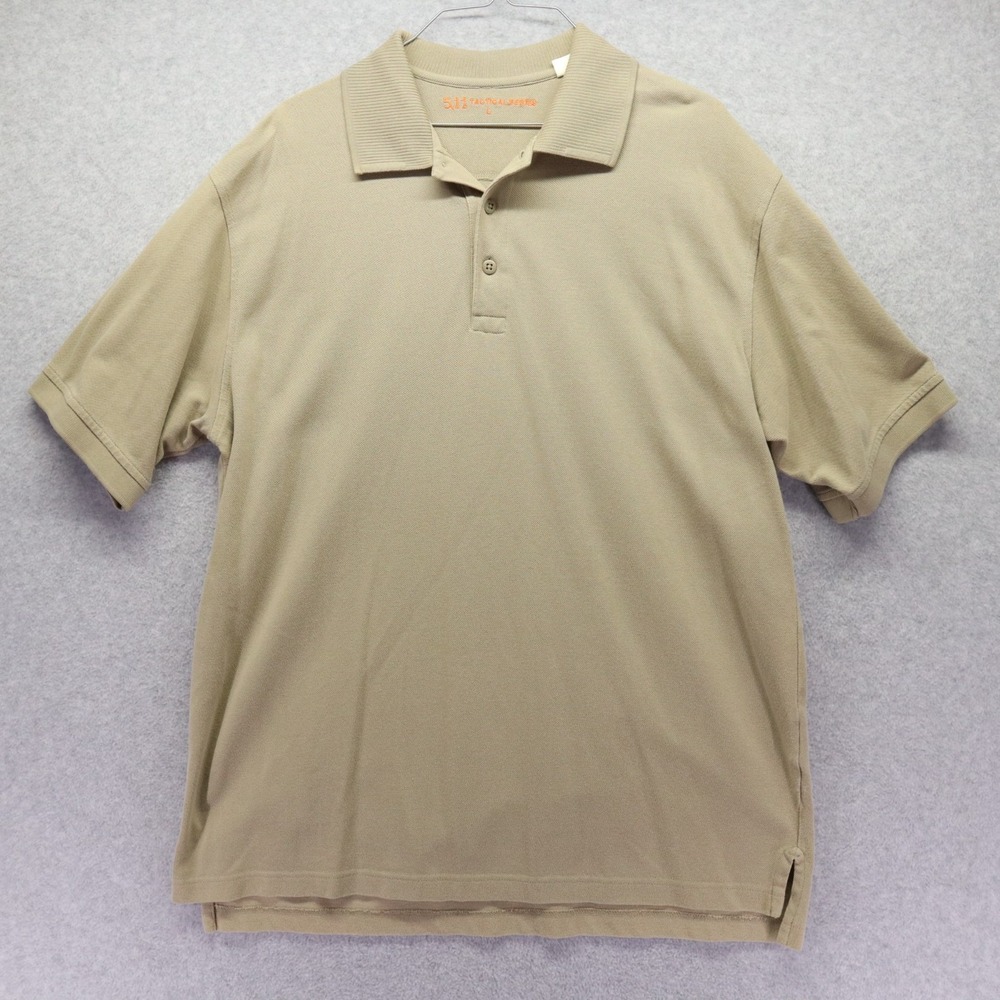 5.11 Tactical Polo Shirt Mens Large Cotton Work Uniform Tan Khaki‎ Short Sleeve